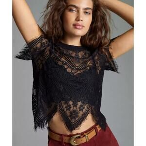 Bishop&Young Lace Top Black Breezy Gothic Boho Grunge Festival Layer - Size M